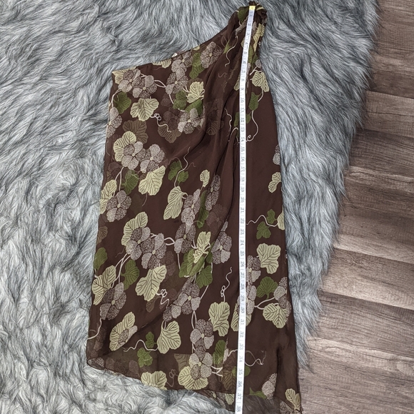 🤎 SOLD 🤎NWT M.S.S.P. brown silk floral one shoulder dress - Picture 6 of 6